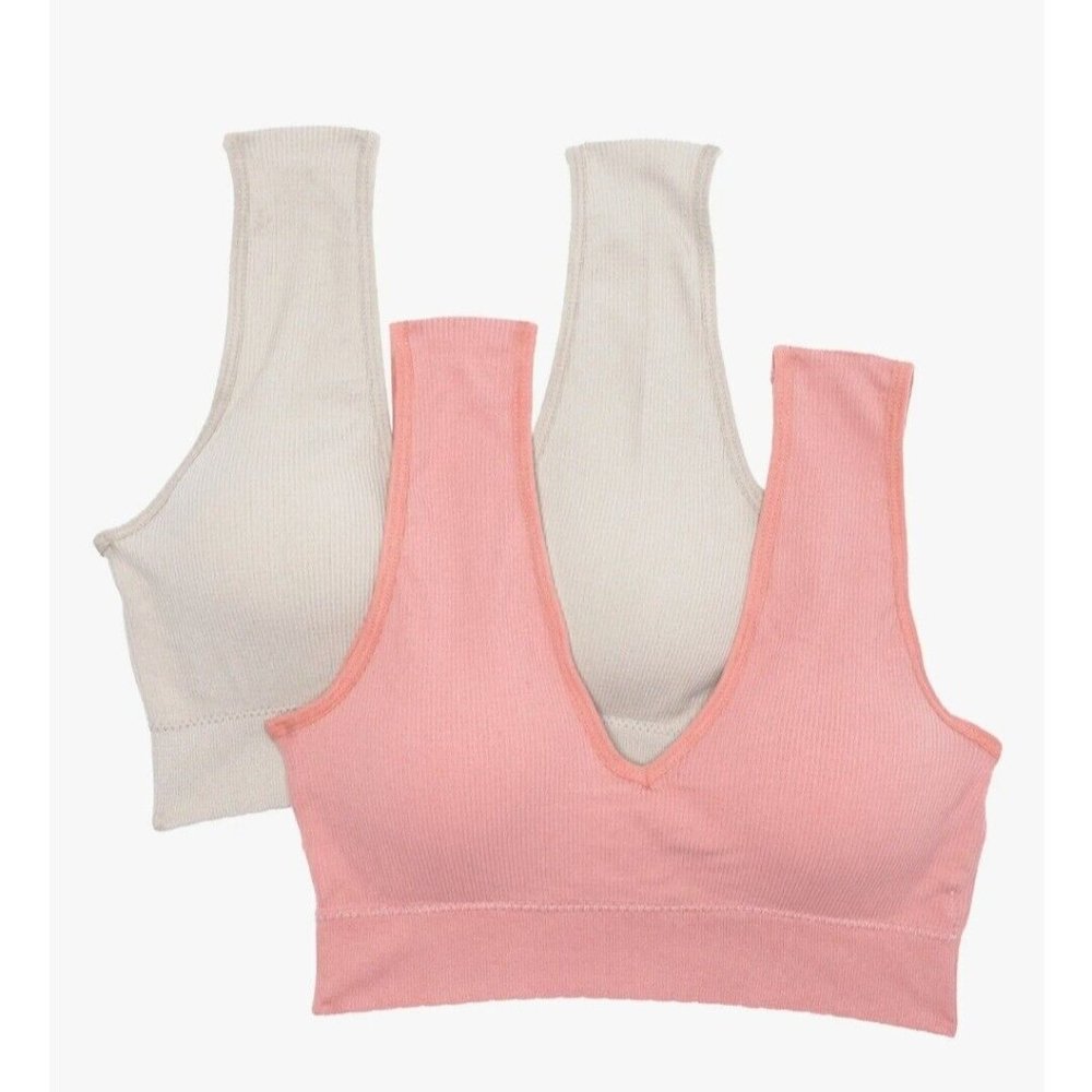 REAL UNDERWEAR SEAMLESS PLUNGE ROSE/PUMICE BRALETTES